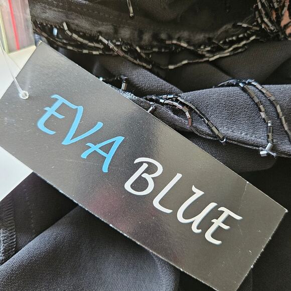 NEW Eva Blue Black Dressy Shrug Cardigan with Embellished Fringe Sleeves Size 6 - Picture 12 of 12